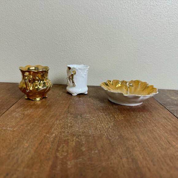 Vintage Porcelain‎ Gold 2 Tea cup & saucer Set MINI Children's or demitasse - Picture 5 of 14